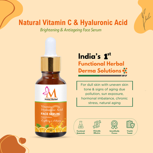 Mokai Herbal Natural Vitamin C & Hyaluronic Acid Face Serum- Functional Herbal Derma Solution for Brightening & Antiaging (30%off)