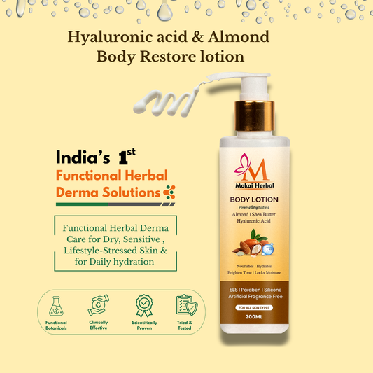 Mokai Herbal Hyaluronic acid, Almond Body Restore Lotion – Functional Herbal Derma Solution for Dry, Sensitive & Lifestyle-Stressed Skin (30% off)